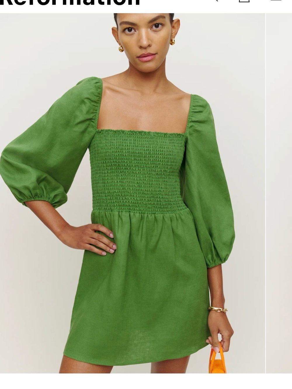 Green Greyson Reformation Smocked Puff-Sleeve Dress - XS